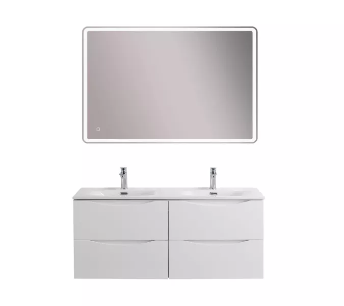 Тумба подвесная с раковиной 2 чаши, с 4 ящиками BelBagno MARINO-CER-N 120 Bianco Lucido, Выбрать цвет: Белый глянец, Выбрать размер: 120, изображение 9