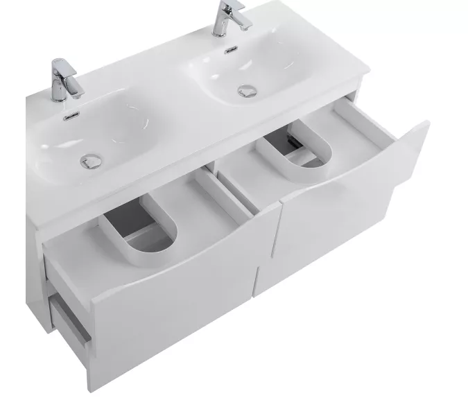 Тумба подвесная с раковиной 2 чаши, с 4 ящиками BelBagno MARINO-CER-N 120 Bianco Opaco, Выбрать цвет: Белый матовый, Выбрать размер: 120, изображение 5