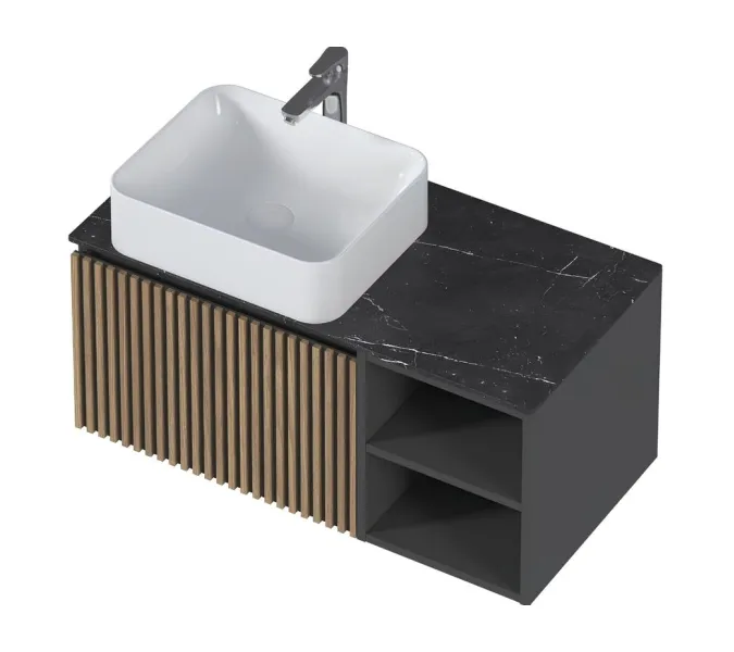 Тумба 1Marka подвесная Rail 90П 1ящик/ 2полки  Gray, изображение 8