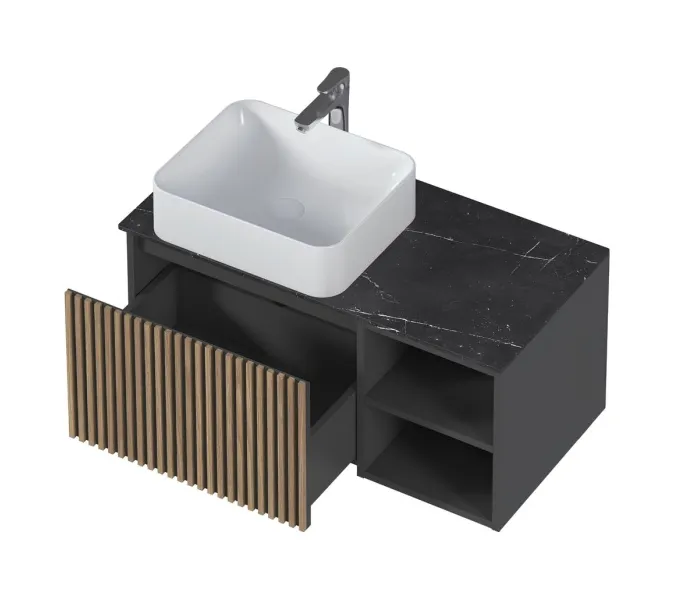 Тумба 1Marka подвесная Rail 90П 1ящик/ 2полки  Gray, изображение 9