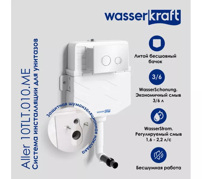 Система инсталляции для унитазов WasserKRAFT Aller 10TLT.010.ME с кнопкой/без кнопки, Внешний вид: Без кнопки, изображение 3