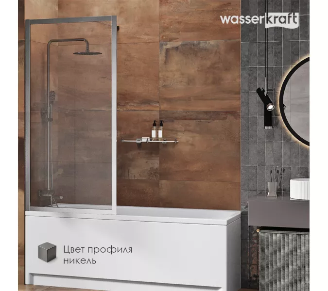 Стеклянная шторка WasserKRAFT Abens 20W01-80 Brushed nickel Fixed, Цвет профиля: Хром, Выбрать размер: 80х160, изображение 8