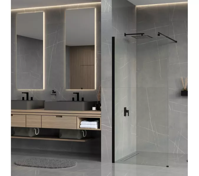 Душевая перегородка WasserKRAFT Rur 30W MB  прозрачное/черный, Цвет стекла: прозрачное, Цвет профиля: Черный, Цвет профиля (вариация): Черный, Выбрать размер: 110