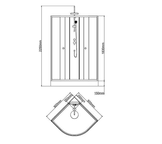 Душевая кабина четверть круга Bandhours NOVA 90х90х223 см, изображение 8