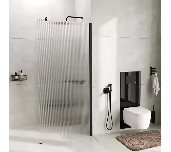 Душевая перегородка WasserKRAFT Rur 30W MB-FL ребристое/черный, Цвет стекла: ребристое, Цвет профиля: Черный, Цвет профиля (вариация): Черный, Выбрать размер: 100, изображение 4