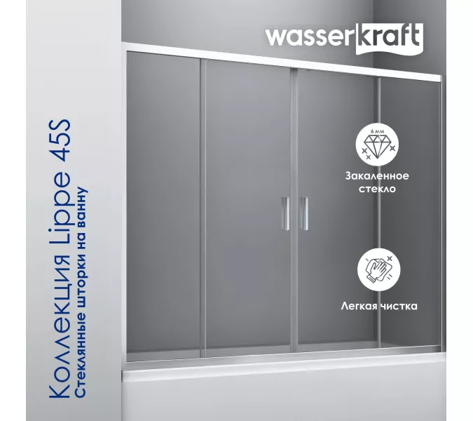 Стеклянная шторка WasserKRAFT Lippe 45S02-170   170х150