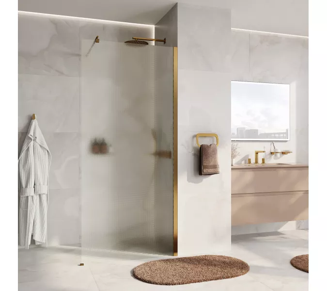 Душевая перегородка WasserKRAFT Rur 30W BG-TXG рифленое/матовое золото, Цвет стекла: рифленое, Цвет профиля: Золото, Цвет профиля (вариация): Матовое золото, Выбрать размер: 110