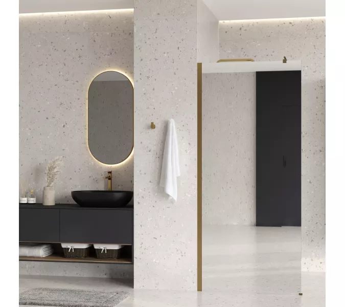 Душевая перегородка WasserKRAFT Rur 30W BG-MR зеркальное/матовое золото, Цвет стекла: зеркальное, Цвет профиля: Золото, Цвет профиля (вариация): Матовое золото, Выбрать размер: 90