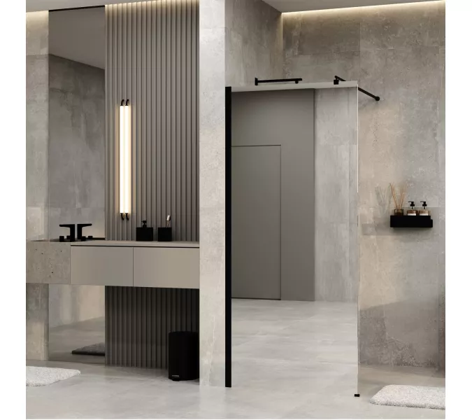 Душевая перегородка WasserKRAFT Rur 30W  MB-MR зеркальное/черный, Цвет стекла: зеркальное, Цвет профиля: Черный, Цвет профиля (вариация): Черный, Выбрать размер: 110