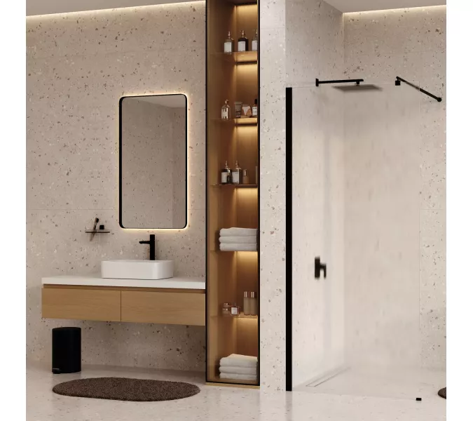 Душевая перегородка WasserKRAFT Rur 30W MB-TXG  рифленое/черный, Цвет стекла: рифленое, Цвет профиля: Черный, Цвет профиля (вариация): Черный, Выбрать размер: 100