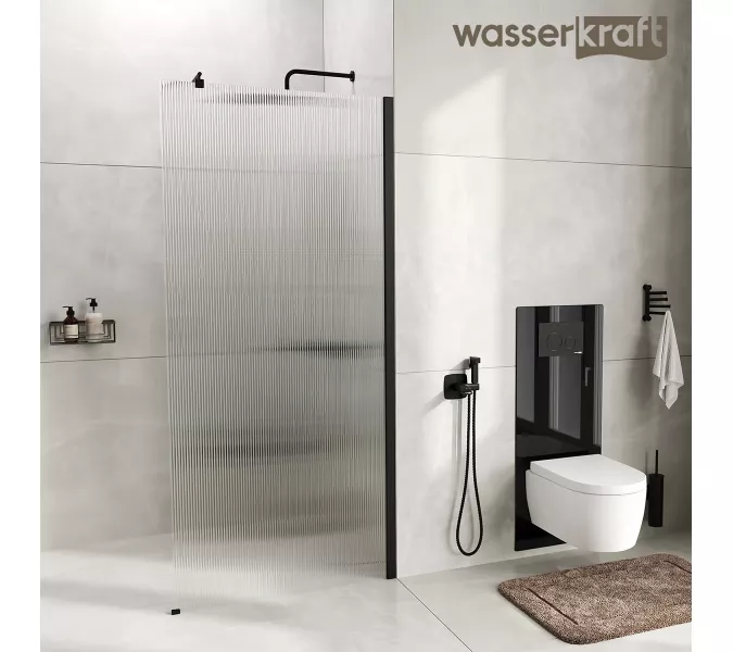Душевая перегородка WasserKRAFT Rur 30W MB-FL ребристое/черный, Цвет стекла: ребристое, Цвет профиля: Черный, Цвет профиля (вариация): Черный, Выбрать размер: 100