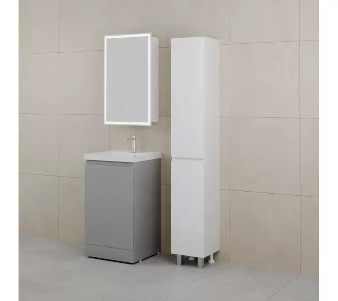 Тумба напольная "БАТЛЕР" (1 ящ.) с раковиной ASTI 50 Люкс антискрейтч серый PLUS, Выбрать цвет: Серый, Выбрать размер: 50, Внешний вид: с белой раковиной