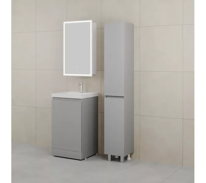 Тумба напольная "БАТЛЕР" (1 ящ.) с раковиной ASTI 50 Люкс антискрейтч серый PLUS, Выбрать цвет: Серый, Выбрать размер: 50, Внешний вид: с белой раковиной, изображение 2