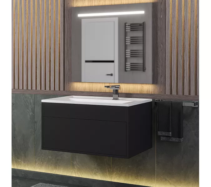 Тумба подвесная Uperwood Lotus Premium черная, Выбрать цвет: Черный матовый, Выбрать размер: 80, изображение 2