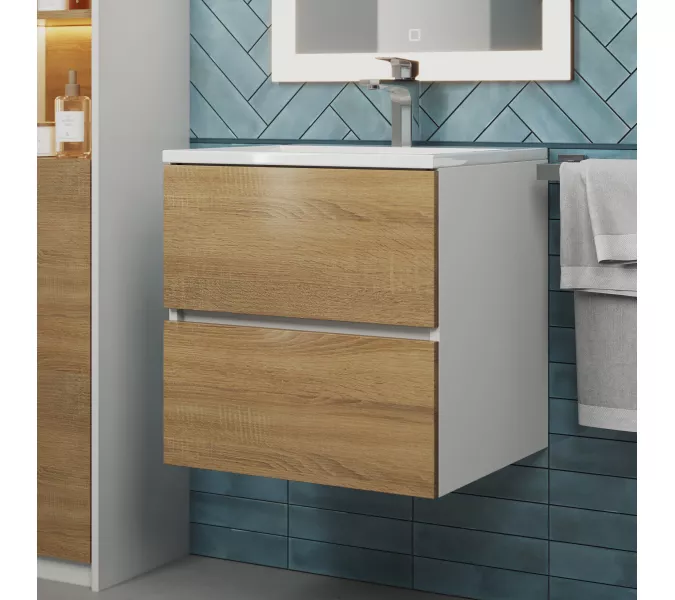 Тумба подвесная  Uperwood Barsa,  белая/дуб сонома, Выбрать цвет: Белый/дуб сонома, Выбрать размер: 50