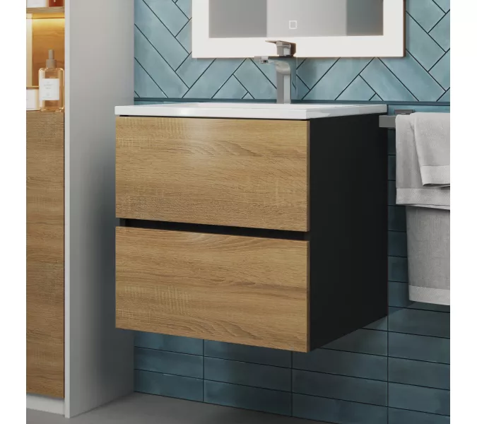 Тумба подвесная  Uperwood Barsa  черная/дуб сонома, Выбрать цвет: Черный/дуб сонома, Выбрать размер: 50