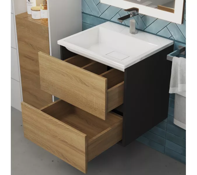 Тумба подвесная  Uperwood Barsa  черная/дуб сонома, Выбрать цвет: Черный/дуб сонома, Выбрать размер: 50, изображение 4