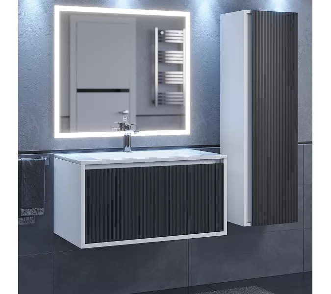 Шкаф-пенал подвесной Uperwood Next Premium, 35х120 см, белый/графит, Выбрать цвет: Белый/графит, изображение 3