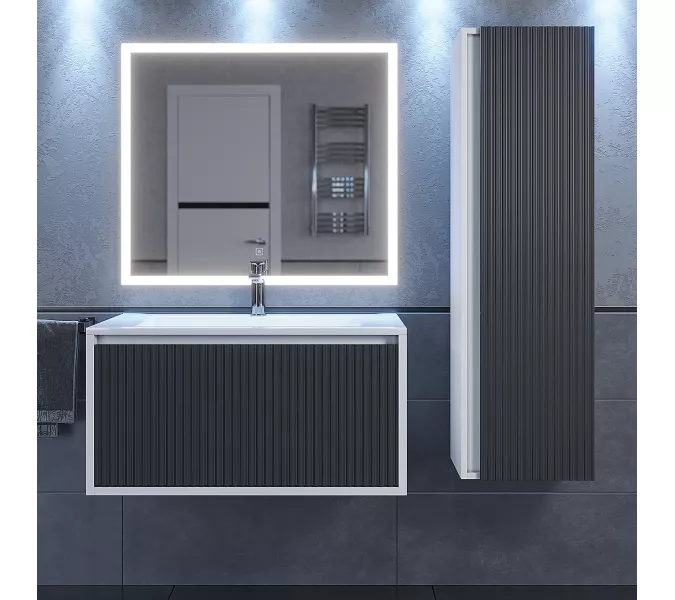 Шкаф-пенал подвесной Uperwood Next Premium, 35х120 см, белый/графит, Выбрать цвет: Белый/графит, изображение 4