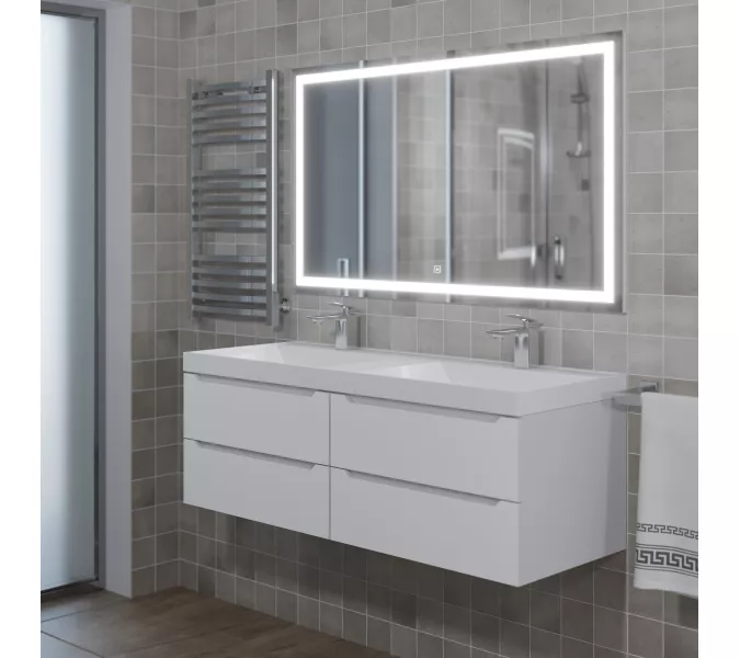 Тумба подвесная под двойную раковину  Uperwood Tanos 120х45х50 см, белая, 4 ящика, Выбрать цвет: Белый матовый