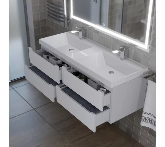 Тумба подвесная под двойную раковину  Uperwood Tanos 120х45х50 см, белая, 4 ящика, Выбрать цвет: Белый матовый, изображение 3