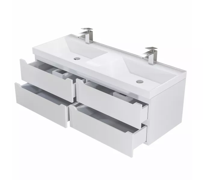 Тумба подвесная под двойную раковину  Uperwood Tanos 120х45х50 см, белая, 4 ящика, Выбрать цвет: Белый матовый, изображение 4