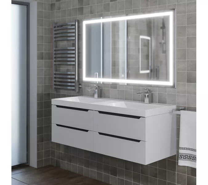 Тумба подвесная  под двойную раковину  Uperwood Tanos 120х45х50 см, белая/графит, 4 ящика, Выбрать цвет: Белый/графит