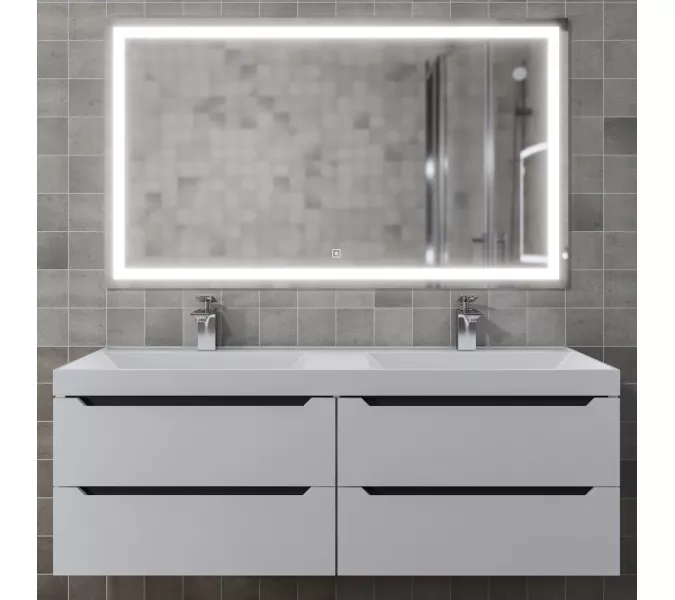 Тумба подвесная  под двойную раковину  Uperwood Tanos 120х45х50 см, белая/графит, 4 ящика, Выбрать цвет: Белый/графит, изображение 2