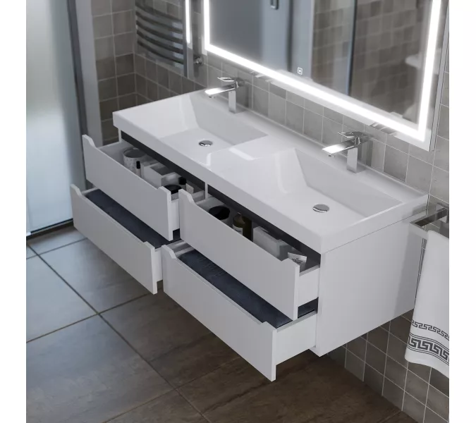 Тумба подвесная  под двойную раковину  Uperwood Tanos 120х45х50 см, белая/графит, 4 ящика, Выбрать цвет: Белый/графит, изображение 3