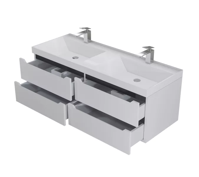 Тумба подвесная  под двойную раковину  Uperwood Tanos 120х45х50 см, белая/графит, 4 ящика, Выбрать цвет: Белый/графит, изображение 4