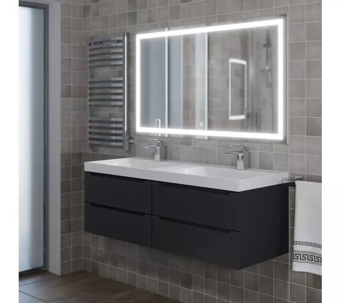 Тумба подвесная  под двойную раковину  Uperwood Tanos 120х45х50 см, черная матовая, 4 ящика, Выбрать цвет: Черный матовый