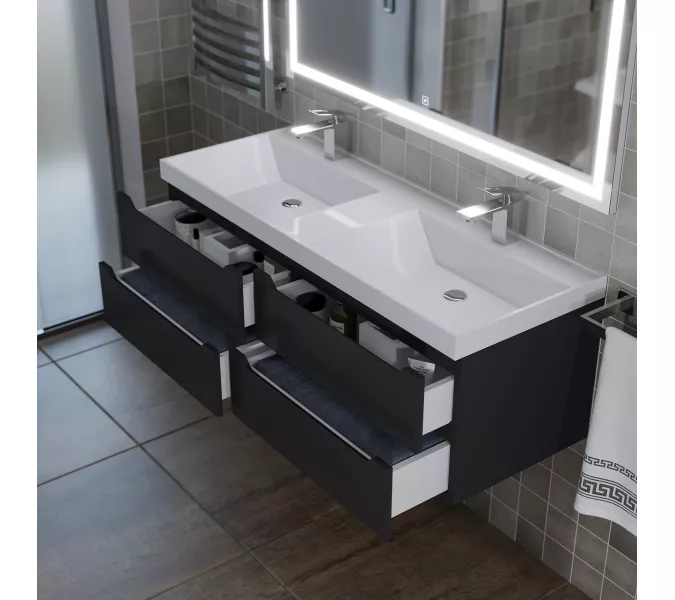 Тумба подвесная  под двойную раковину  Uperwood Tanos 120х45х50 см, черная матовая, 4 ящика, Выбрать цвет: Черный матовый, изображение 3