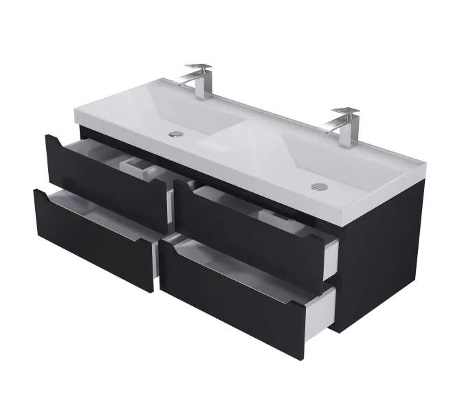 Тумба подвесная  под двойную раковину  Uperwood Tanos 120х45х50 см, черная матовая, 4 ящика, Выбрать цвет: Черный матовый, изображение 4