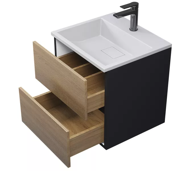 Тумба подвесная  Uperwood Barsa  черная/дуб сонома, Выбрать цвет: Черный/дуб сонома, Выбрать размер: 50, изображение 9