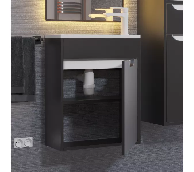 Тумба подвесная Uperwood Modul , черная матовая, Выбрать цвет: Черный матовый, Выбрать размер: 50, изображение 3