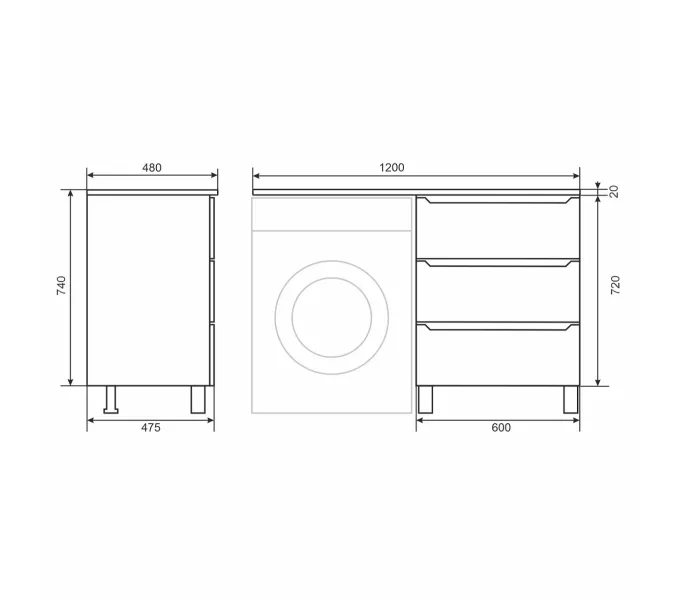 Тумба под стиральную машину напольная Uperwood Tanos 60 белая/графит, 2/3 ящика, Выбрать цвет: Белый/графит, Выбрать размер: 60, Внешний вид: 3 ящика, изображение 7