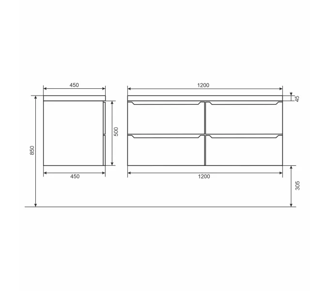 Тумба подвесная под двойную раковину  Uperwood Tanos 120х45х50 см, белая, 4 ящика, Выбрать цвет: Белый матовый, изображение 6