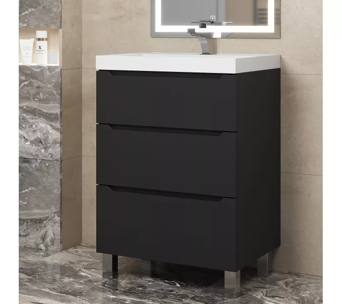 Тумба напольная Uperwood Tanos черная, 2/3 ящика, Выбрать цвет: Черный, Выбрать размер: 60, Внешний вид: 3 ящика