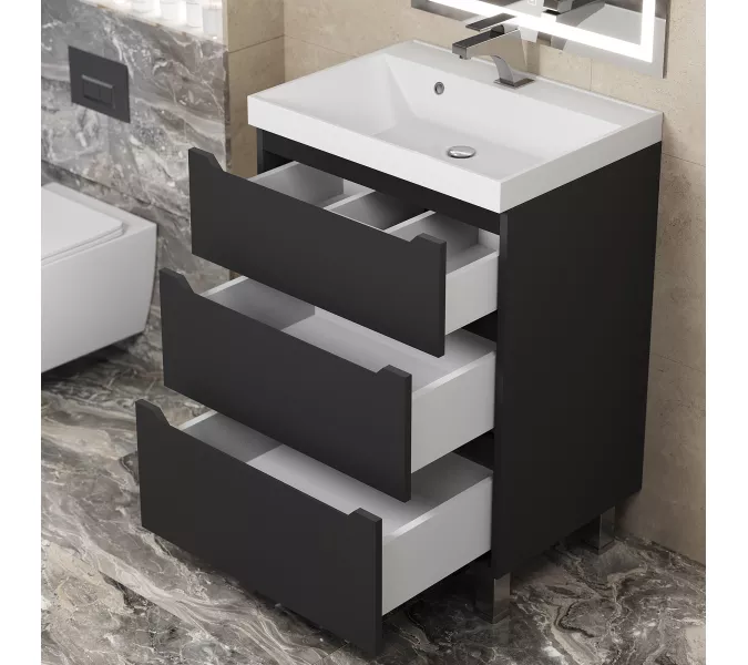 Тумба напольная Uperwood Tanos черная, 2/3 ящика, Выбрать цвет: Черный, Выбрать размер: 60, Внешний вид: 3 ящика, изображение 3