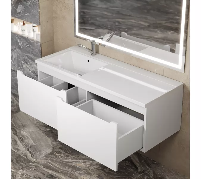 Тумба подвесная Uperwood Tanos 120 см, белая, левая/правая, Выбрать цвет: Белый матовый, Ориентация: левая, изображение 2