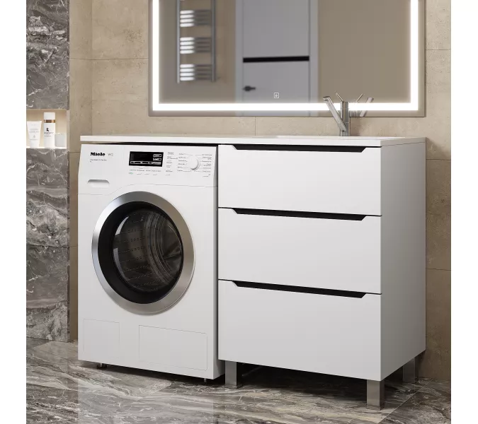 Тумба под стиральную машину напольная Uperwood Tanos 60 белая/графит, 2/3 ящика, Выбрать цвет: Белый/графит, Выбрать размер: 60, Внешний вид: 3 ящика