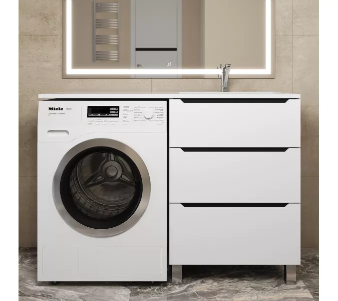 Тумба под стиральную машину напольная Uperwood Tanos 60 белая/графит, 2/3 ящика, Выбрать цвет: Белый/графит, Выбрать размер: 60, Внешний вид: 3 ящика, изображение 3