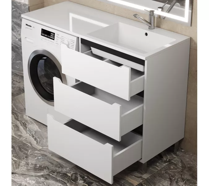 Тумба под стиральную машину напольная Uperwood Tanos 60 белая/графит, 2/3 ящика, Выбрать цвет: Белый/графит, Выбрать размер: 60, Внешний вид: 3 ящика, изображение 2