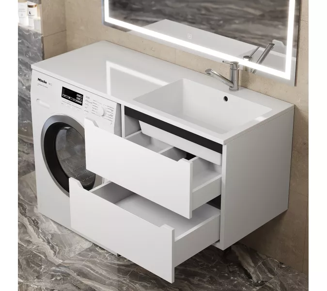 Тумба под стиральную машину подвесная Uperwood Tanos 60х50 см, белая/графит, Выбрать цвет: Белый/графит, изображение 2