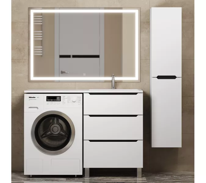 Тумба под стиральную машину напольная Uperwood Tanos 60 белая/графит, 2/3 ящика, Выбрать цвет: Белый/графит, Выбрать размер: 60, Внешний вид: 3 ящика, изображение 4