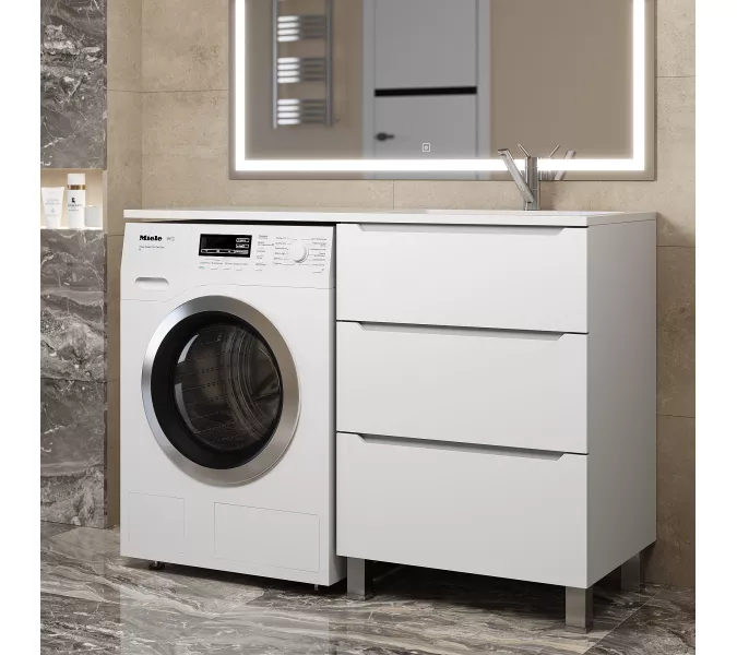 Тумба под стиральную машину напольная Uperwood Tanos 60, белая, 2/3 ящика, Выбрать цвет: Белый матовый, Выбрать размер: 60, Внешний вид: 3 ящика