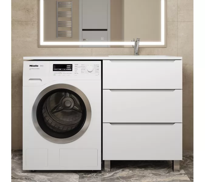 Тумба под стиральную машину напольная Uperwood Tanos 60, белая, 2/3 ящика, Выбрать цвет: Белый матовый, Выбрать размер: 60, Внешний вид: 3 ящика, изображение 3