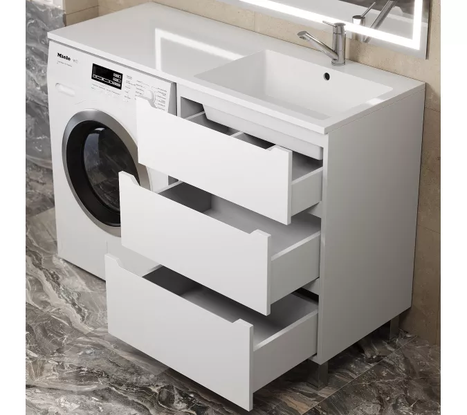 Тумба под стиральную машину напольная Uperwood Tanos 60, белая, 2/3 ящика, Выбрать цвет: Белый матовый, Выбрать размер: 60, Внешний вид: 3 ящика, изображение 2