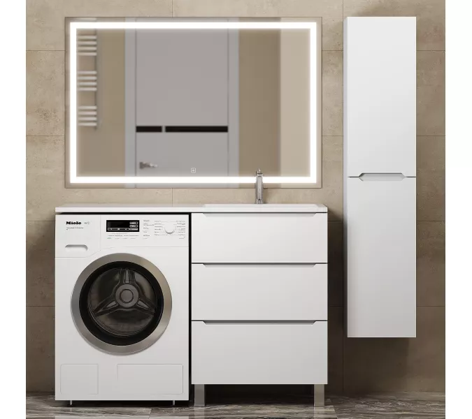 Тумба под стиральную машину напольная Uperwood Tanos 60, белая, 2/3 ящика, Выбрать цвет: Белый матовый, Выбрать размер: 60, Внешний вид: 3 ящика, изображение 4