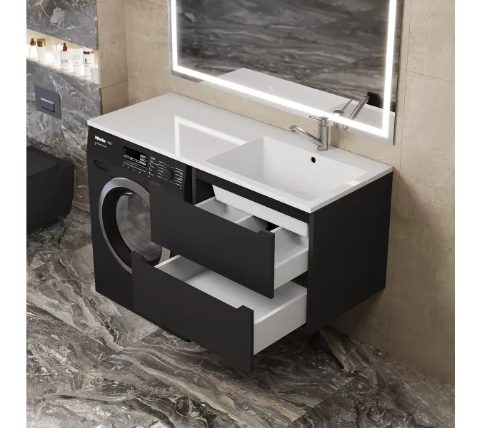 Тумба под стиральную машину подвесная Uperwood Tanos 60х50 см, черная, Выбрать цвет: Черный матовый, изображение 4